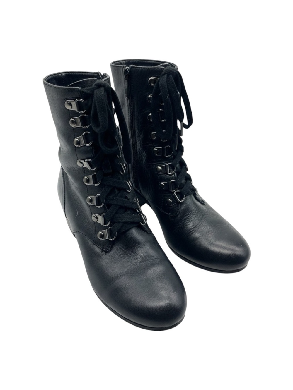 Halogen black leather lace-up 3.25“ heeled ankle boots Size 4